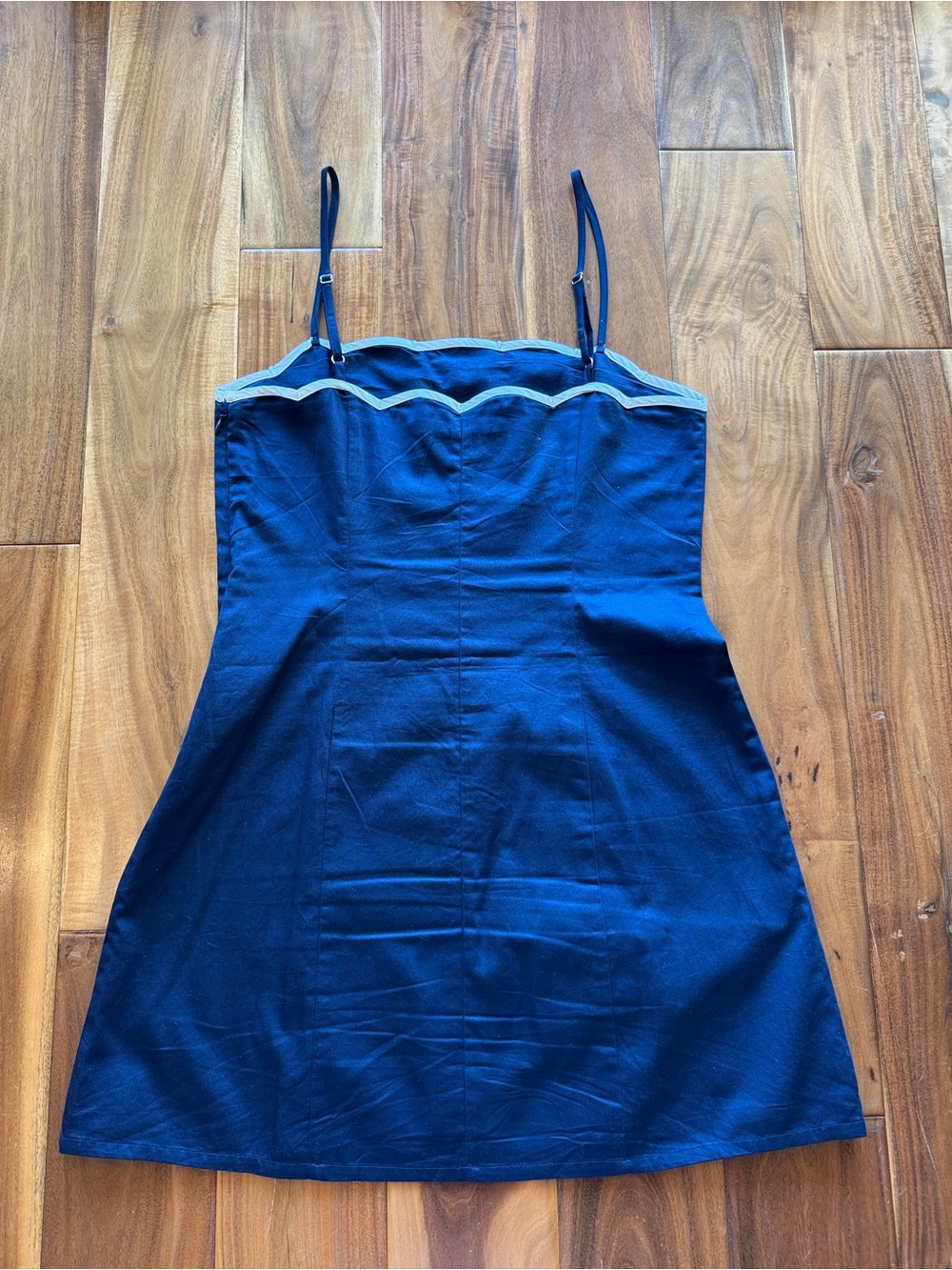 French Connection Navy Mini Dress with Contrast Scallop Trim 100% cotton - Picture 9 of 11